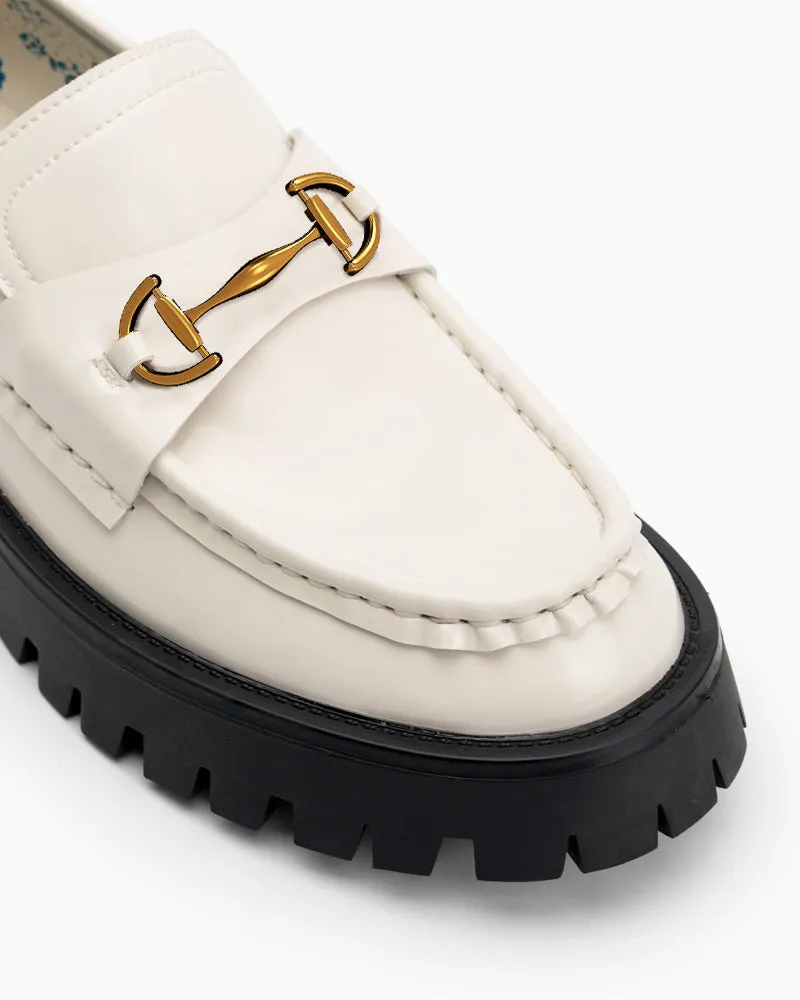 Alina Bee Embroidery Platform Leather Loafers