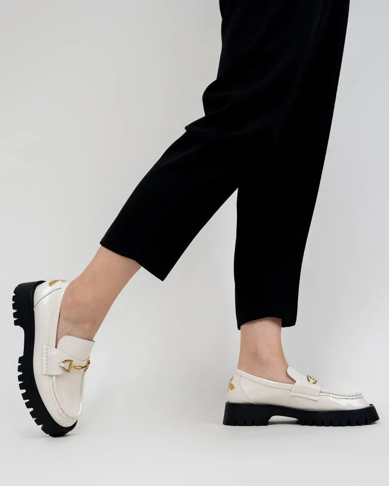 Alina Bee Embroidery Platform Leather Loafers