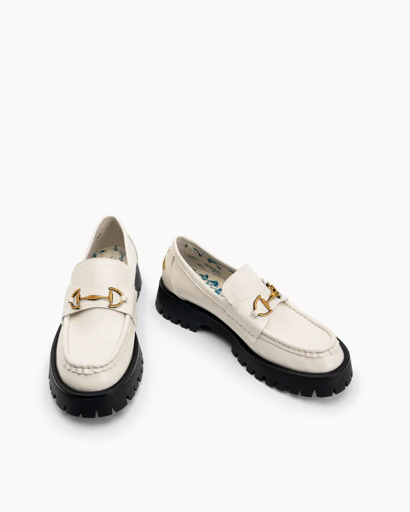 Alina Bee Embroidery Platform Leather Loafers