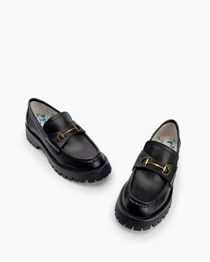 Alina Bee Embroidery Platform Leather Loafers