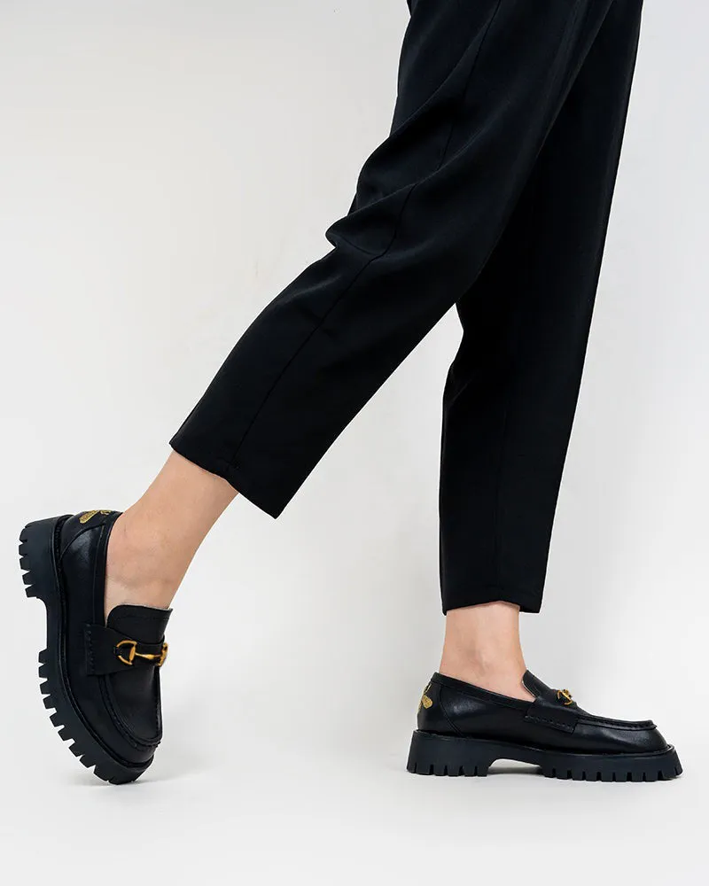 Alina Bee Embroidery Platform Leather Loafers