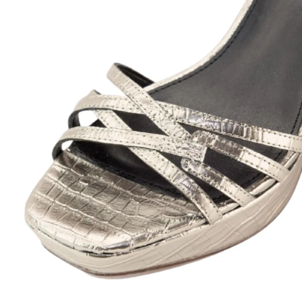 Amy Gold Crocodile Leather Pelle Moda Sandals
