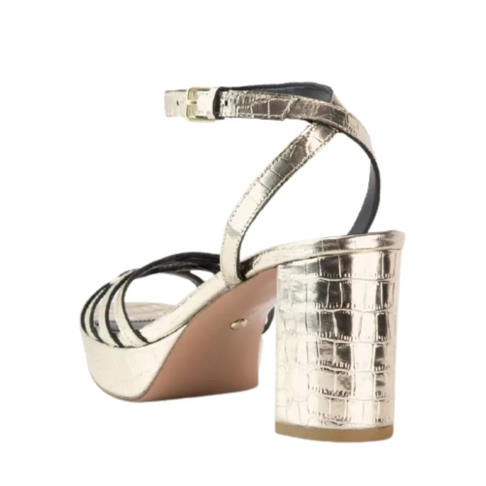 Amy Gold Crocodile Leather Pelle Moda Sandals