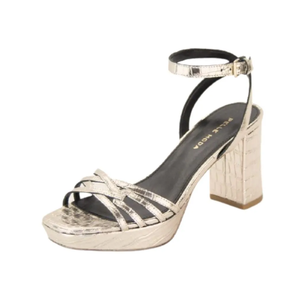 Amy Gold Crocodile Leather Pelle Moda Sandals