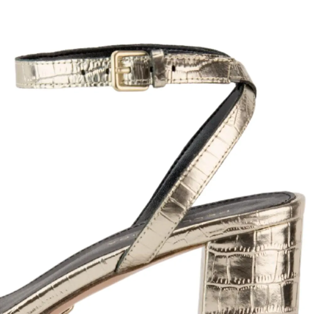 Amy Gold Crocodile Leather Pelle Moda Sandals
