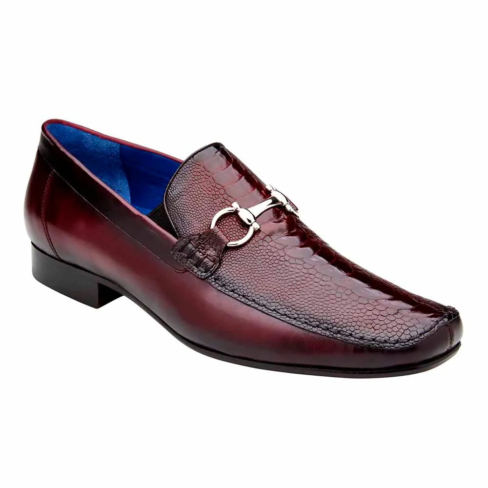 Belvedere Bruno Men's Split-Toe Burgundy Ostrich Horsebit Loafers