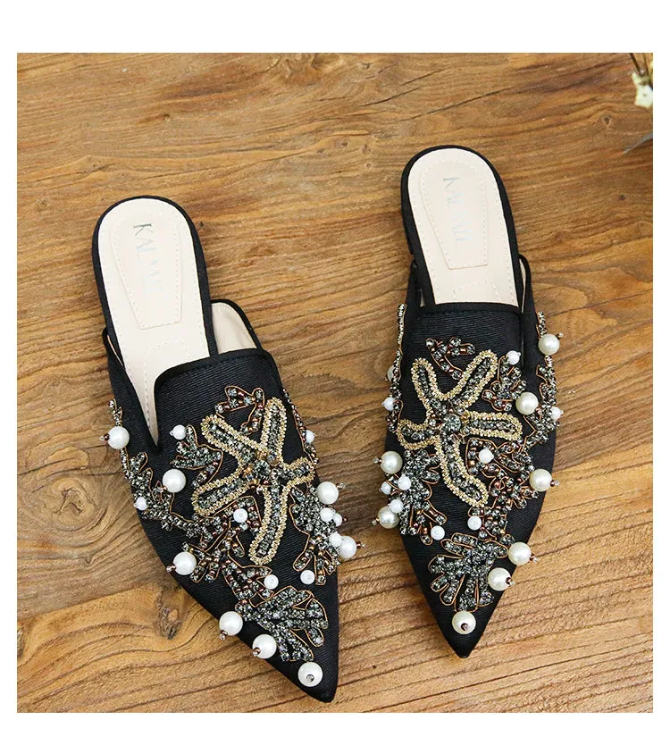 BOOPDO DESIGN EMBELLISHED BEADED BACKLESS LOAFERS