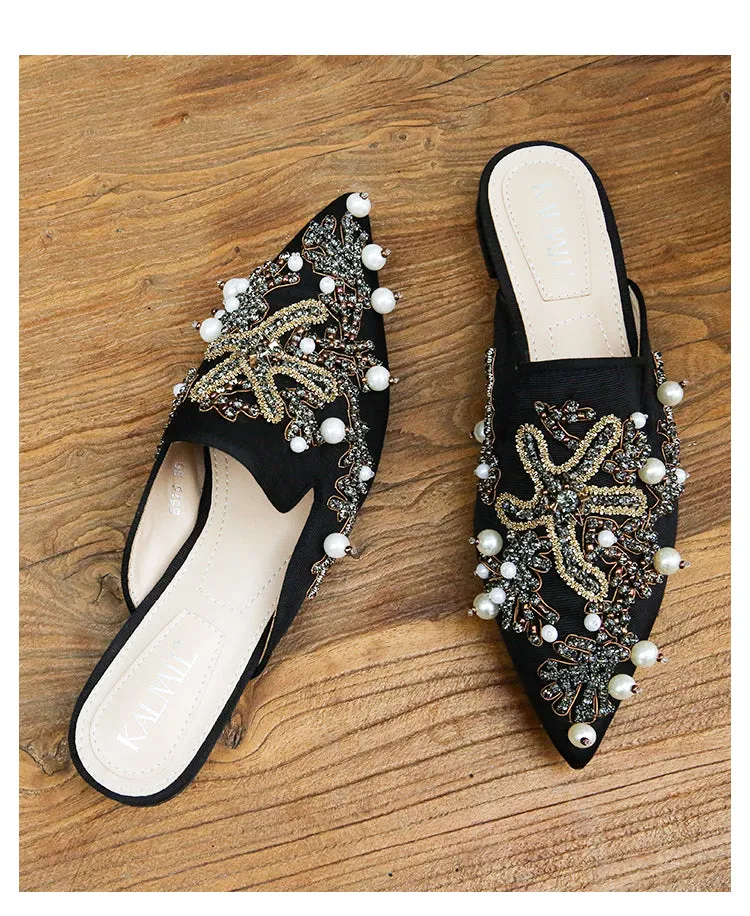 BOOPDO DESIGN EMBELLISHED BEADED BACKLESS LOAFERS