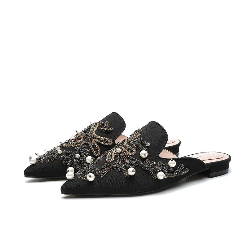BOOPDO DESIGN EMBELLISHED BEADED BACKLESS LOAFERS