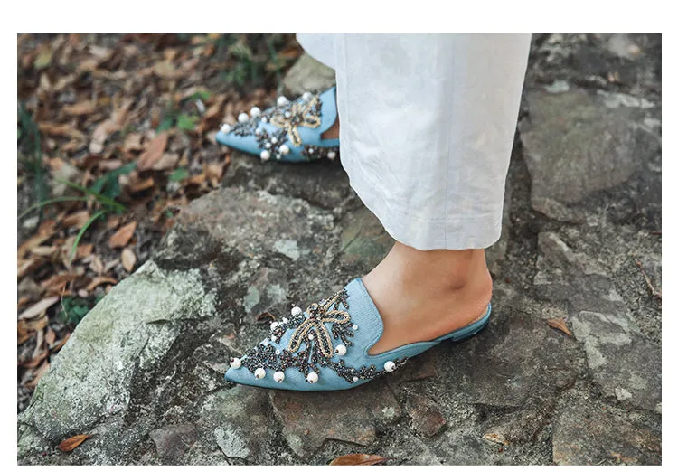 BOOPDO DESIGN EMBELLISHED BEADED BACKLESS LOAFERS