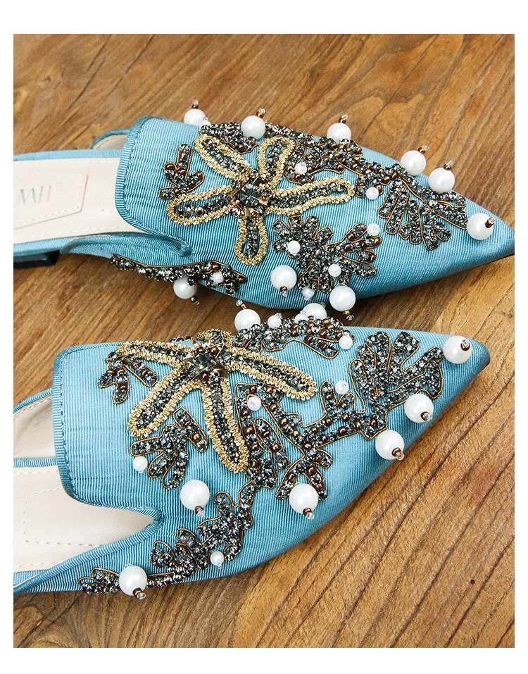 BOOPDO DESIGN EMBELLISHED BEADED BACKLESS LOAFERS