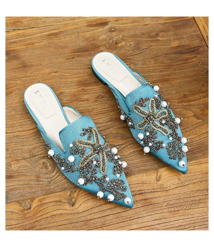 BOOPDO DESIGN EMBELLISHED BEADED BACKLESS LOAFERS