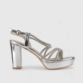 Bulbul Dress Evening Block Heel Sandals Silver HAR005