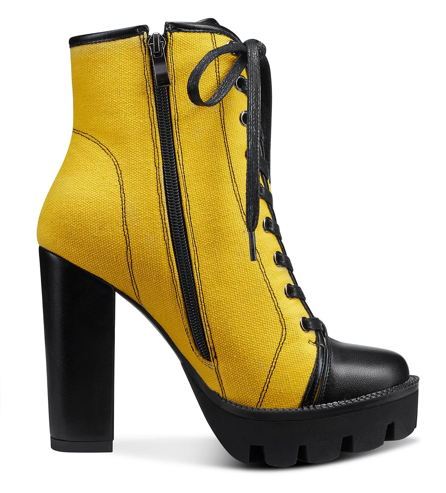 CASTAMERE Womens High Heel Platform Lace Up Booties Chunky Heel Ankle Boots with Zipper Round Toe 12CM Heels