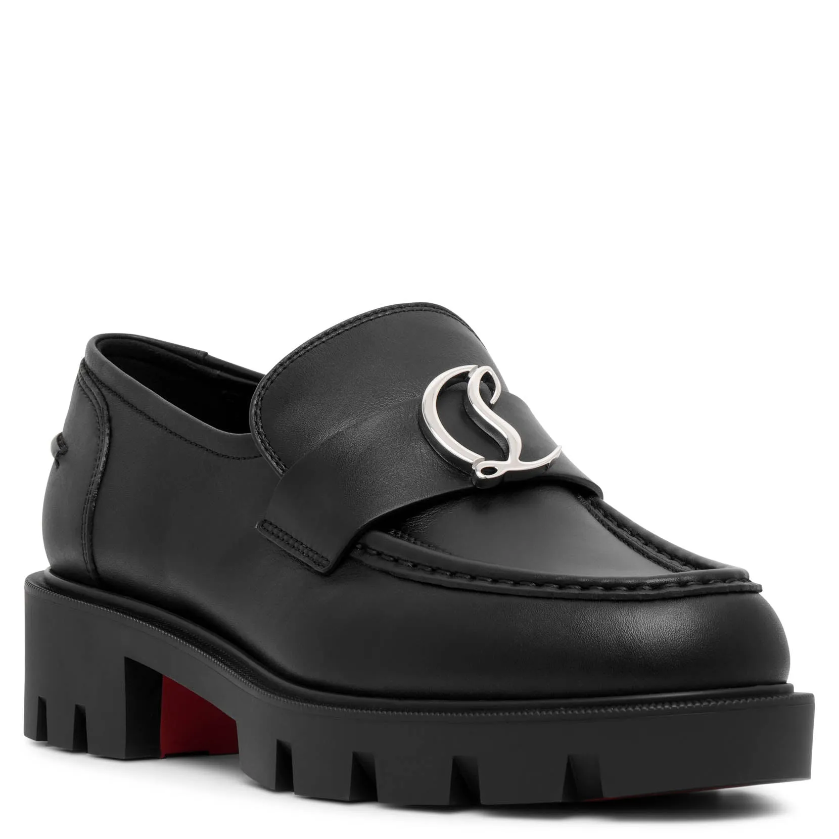 CL Moc lug black leather flats