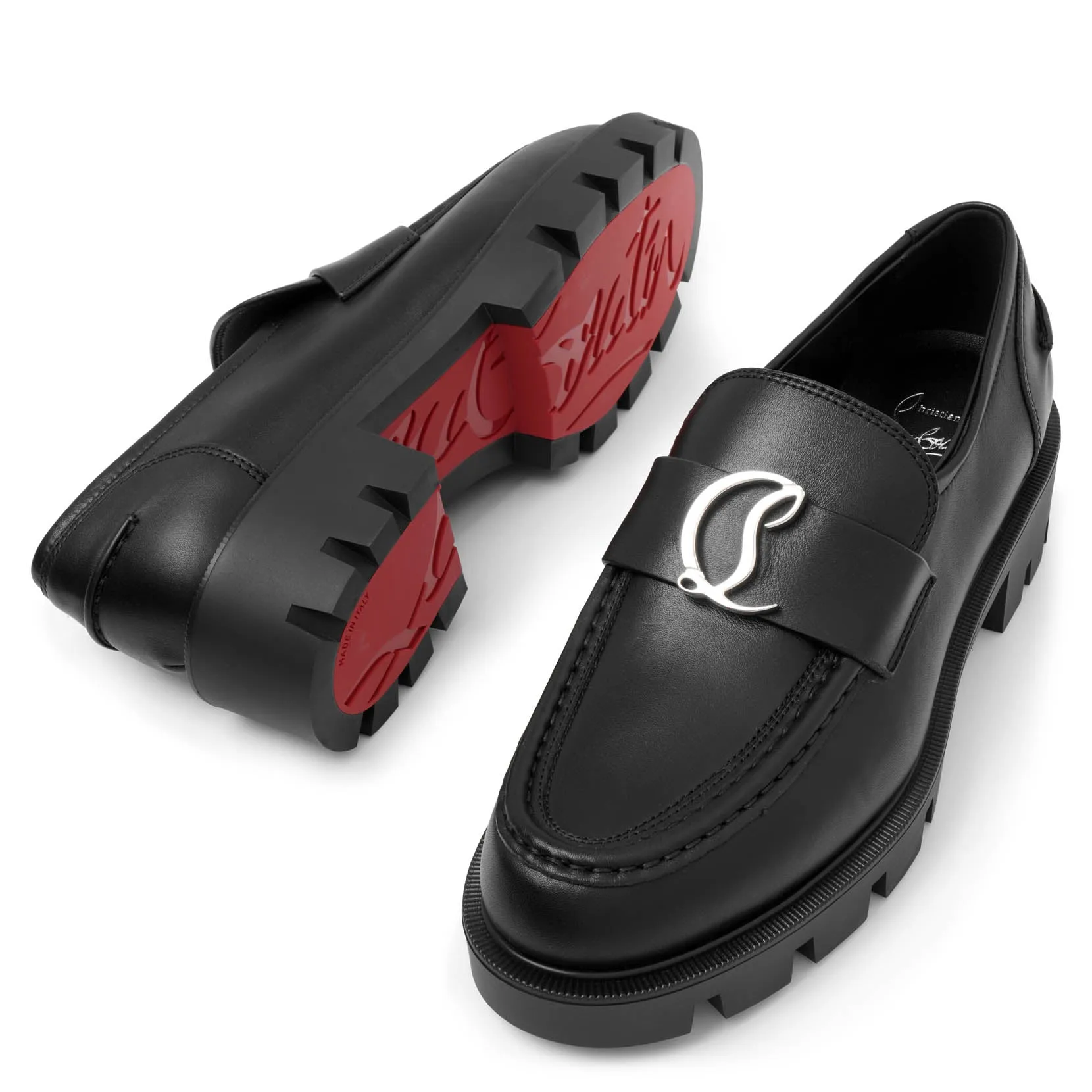 CL Moc lug black leather flats
