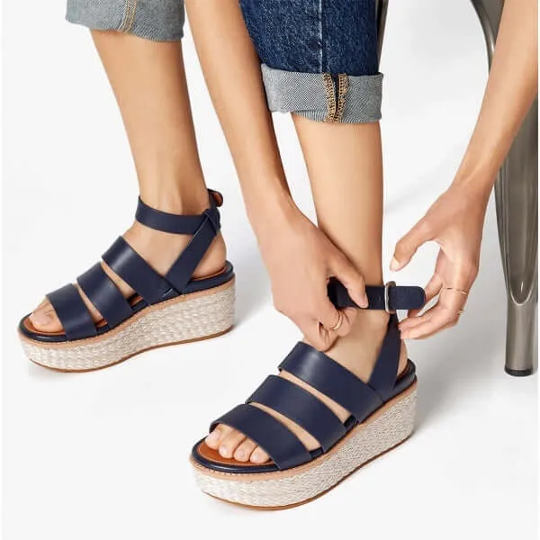 ELOISE Ladies Espadrille Strappy Wedge Sandals Midnight Navy
