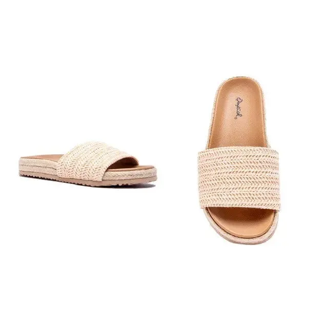 Espadrille Beige Knit Flat Sandals