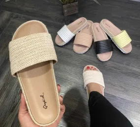Espadrille Beige Knit Flat Sandals