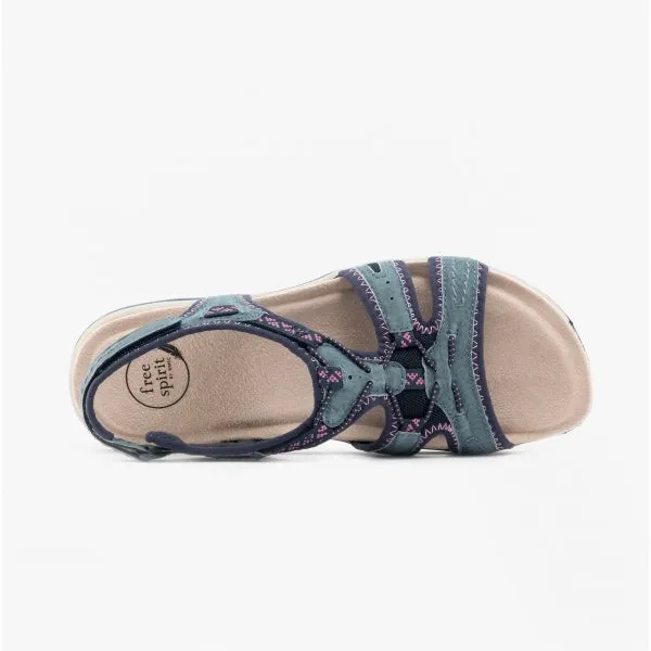 FAIRMONT Ladies Touch Fasten Leather Sandals Navy