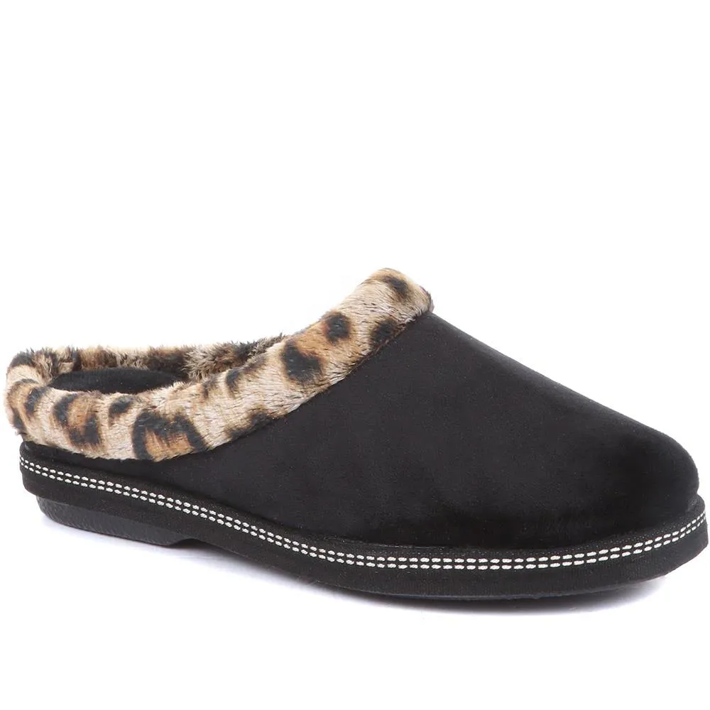 Faux Fur Trimmed Mule Slippers - RELAX34011 / 320 661