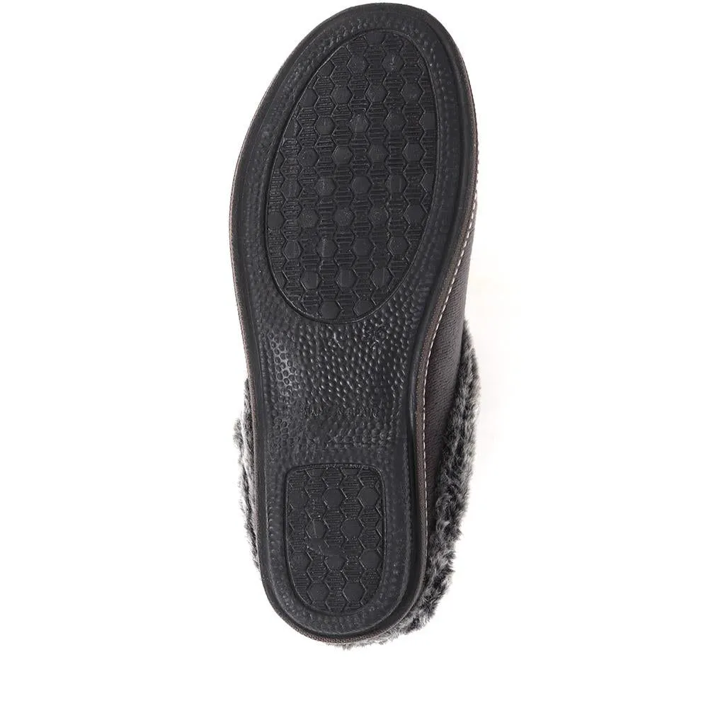 Faux Fur Trimmed Mule Slippers - RELAX34011 / 320 661