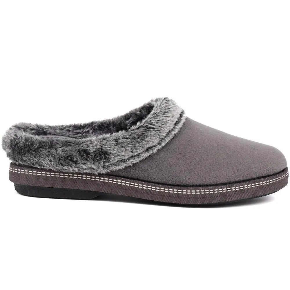 Faux Fur Trimmed Mule Slippers - RELAX34011 / 320 661