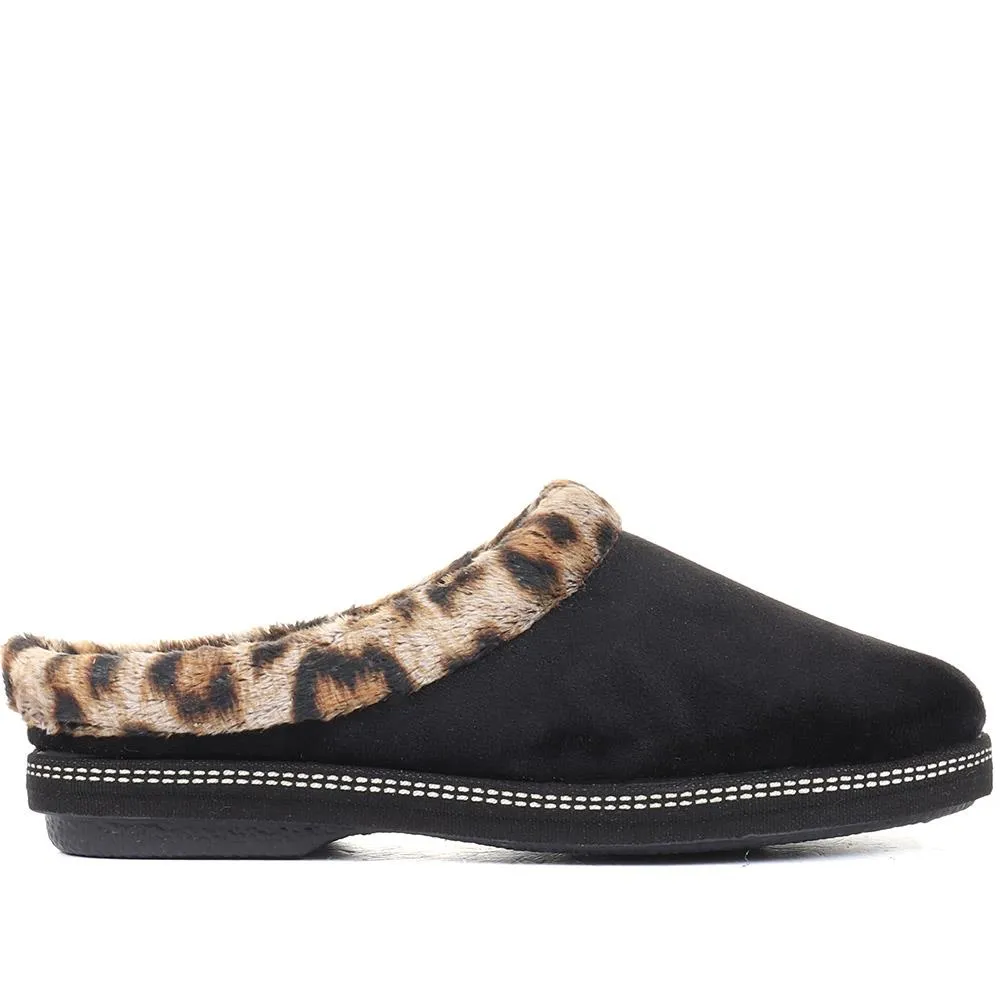 Faux Fur Trimmed Mule Slippers - RELAX34011 / 320 661