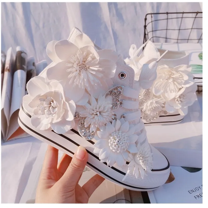 Flower High-top Canvas Sneakers