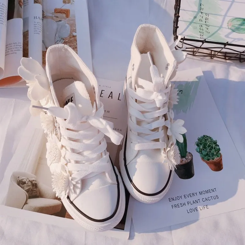Flower High-top Canvas Sneakers