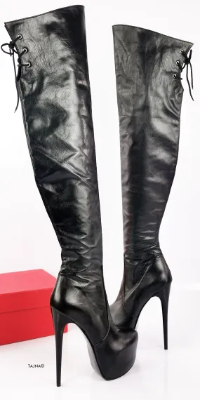 Genuine Leather Over The Knee Black Boots