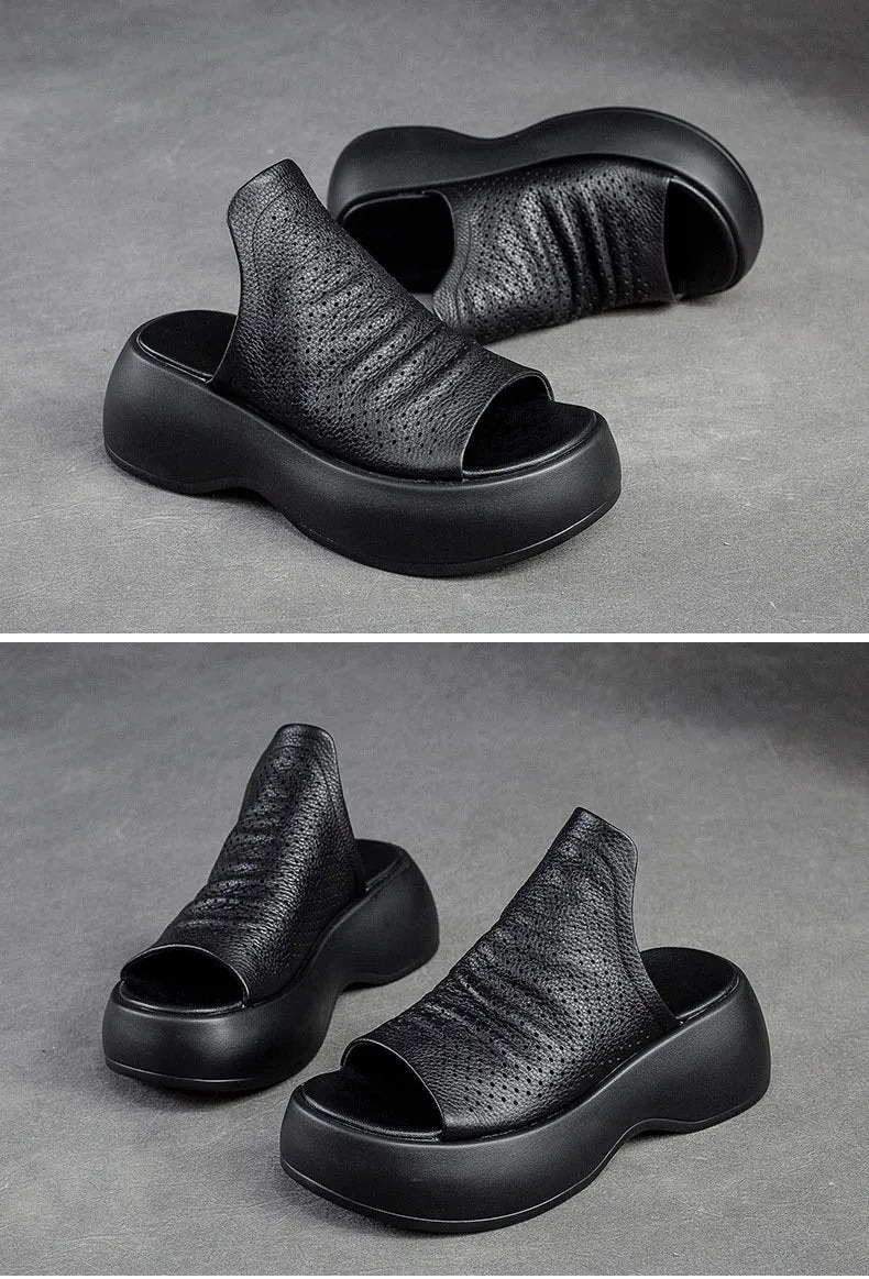 Handmade breathable leather retro slippers