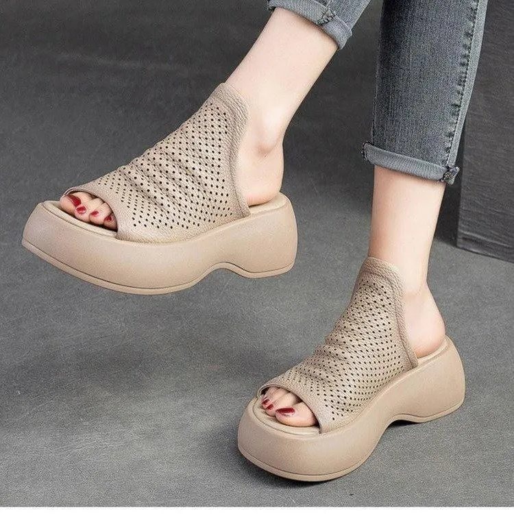 Handmade breathable leather retro slippers