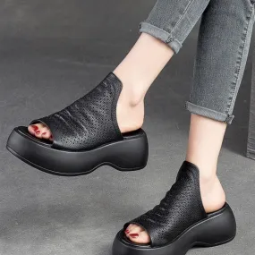 Handmade breathable leather retro slippers