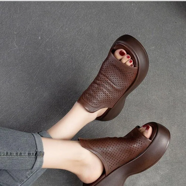 Handmade breathable leather retro slippers