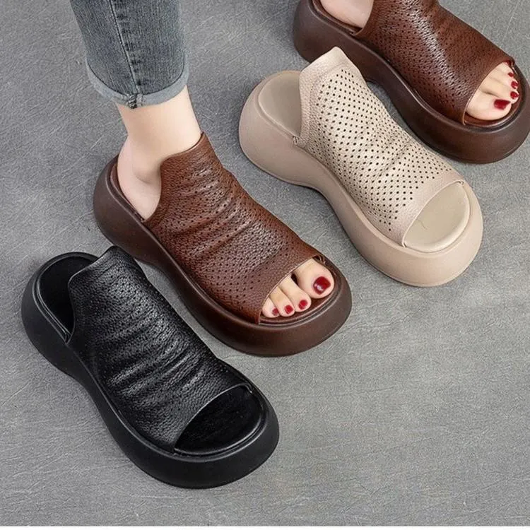Handmade breathable leather retro slippers