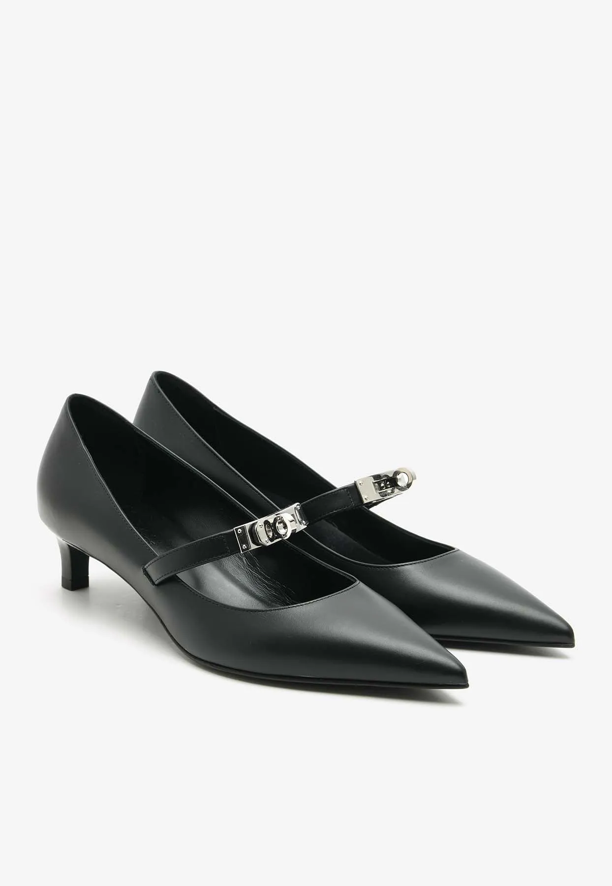 Kiara 40 Pumps in Black Calfskin with Palladium Hardware