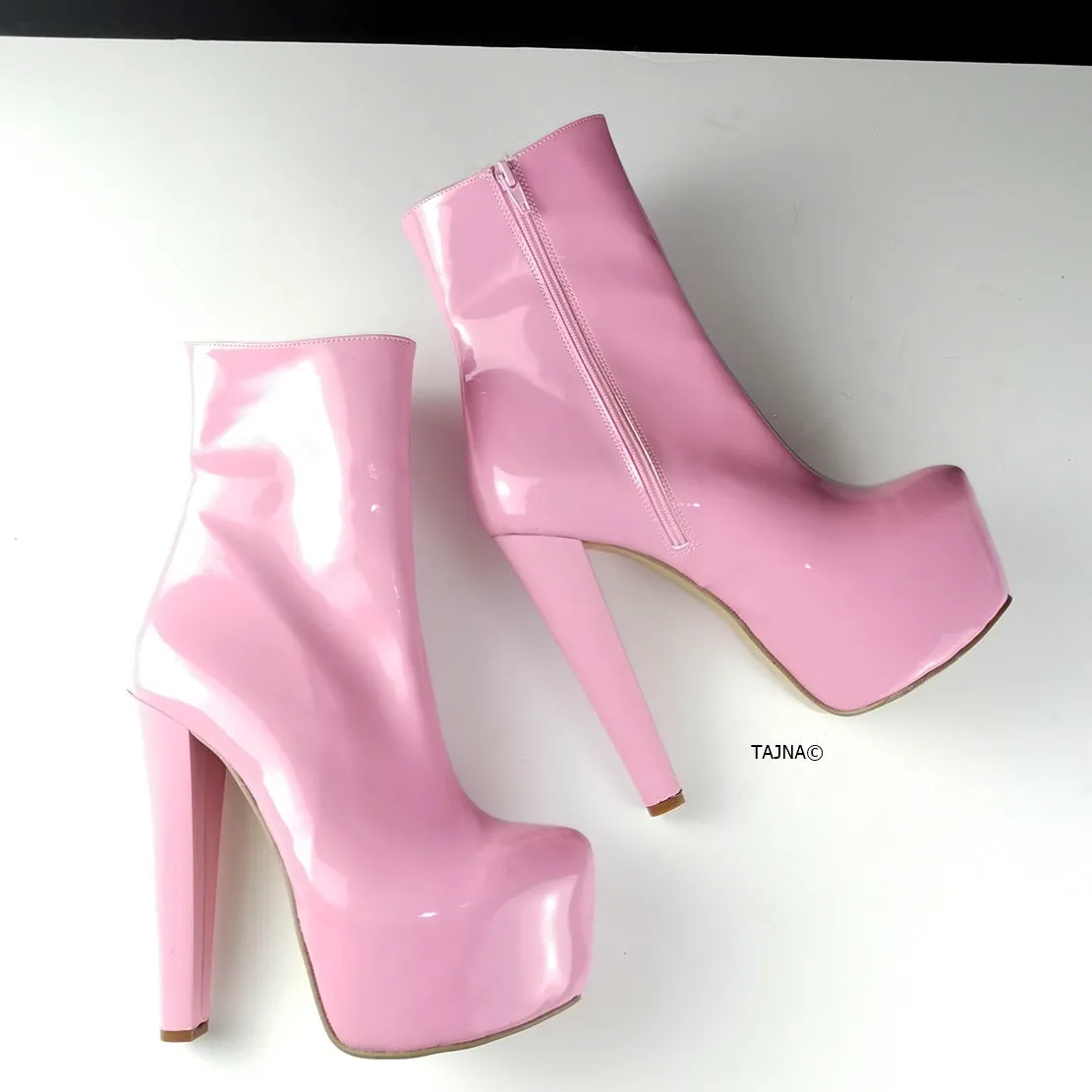 Light Pink Patent Platform Ankle Booties