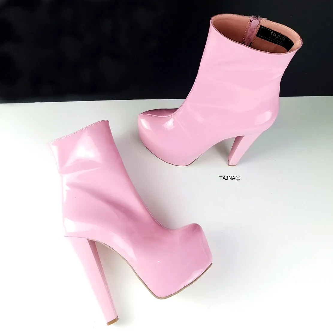 Light Pink Patent Platform Ankle Booties