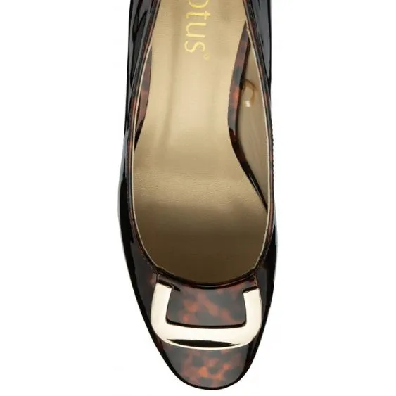 Lotus "Aubrey" Tortoise Shell Patent Block Heeled Shoe