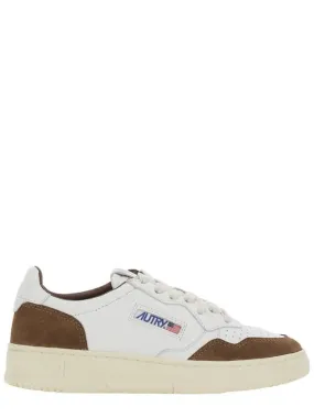 'Medalist' White Low Top Sneakers With Logo Detail In Leather And Suede Woman