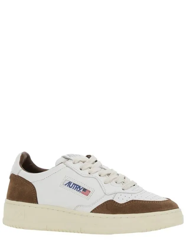 'Medalist' White Low Top Sneakers With Logo Detail In Leather And Suede Woman