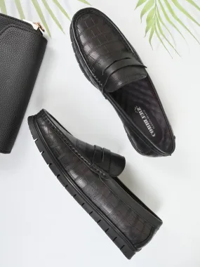 Men Black & Maroon Animal Print Loafers