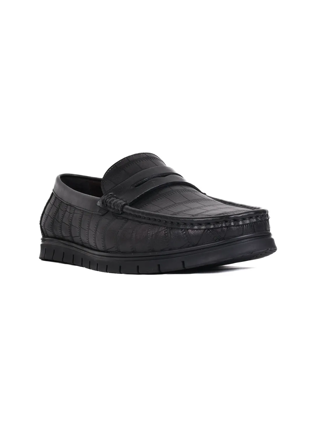 Men Black & Maroon Animal Print Loafers