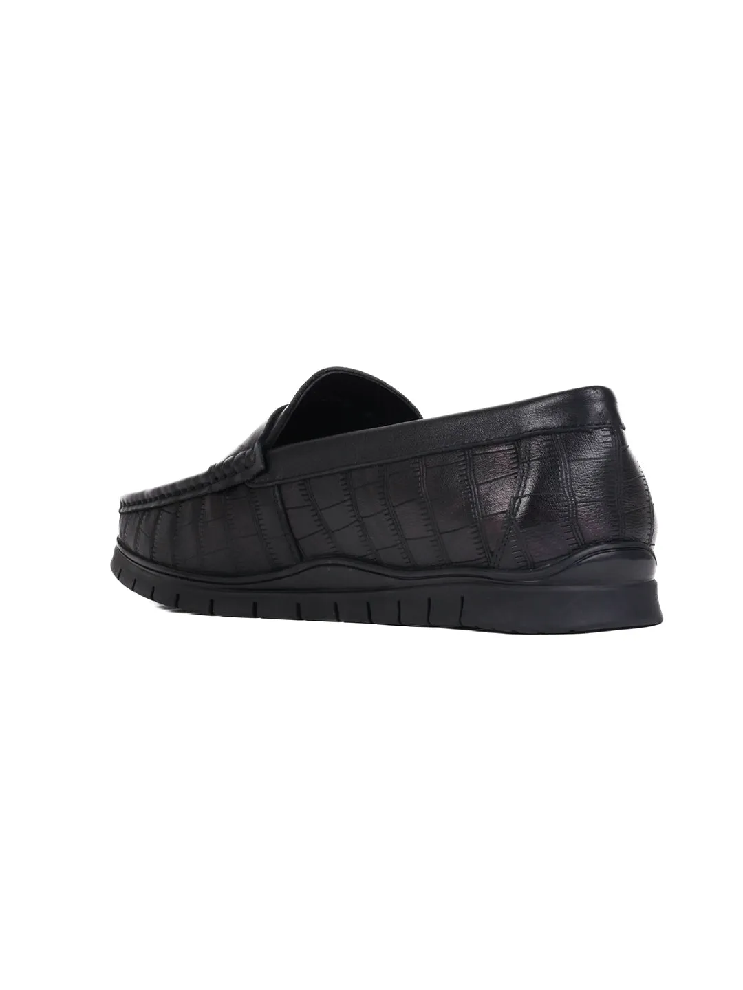 Men Black & Maroon Animal Print Loafers