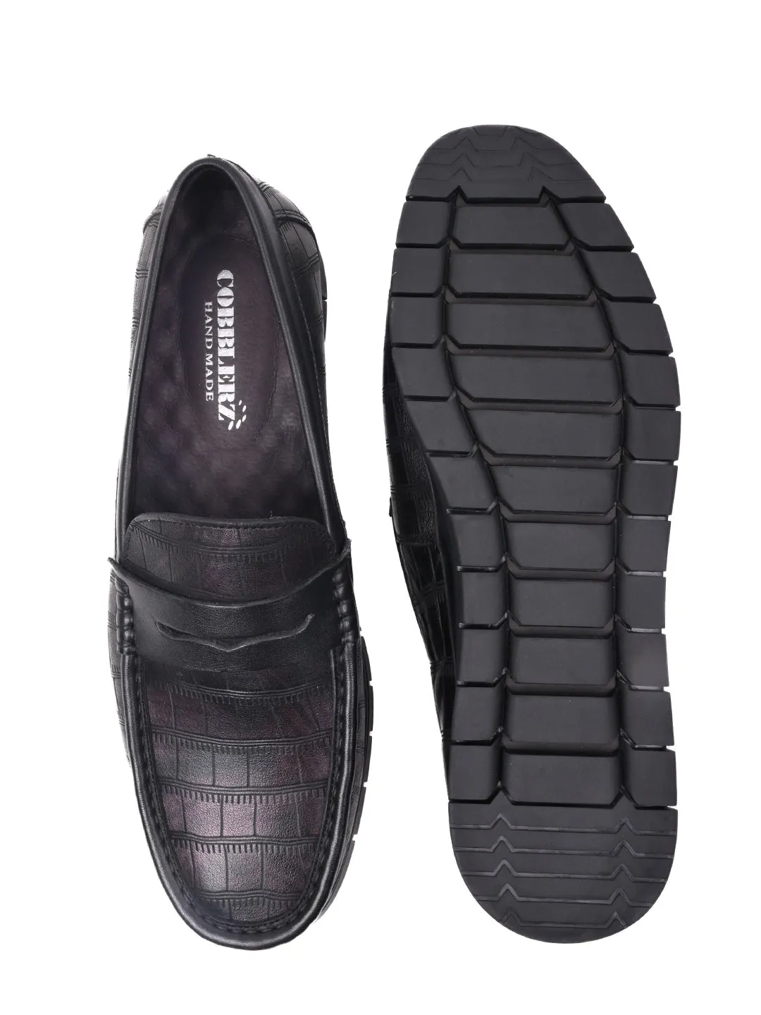 Men Black & Maroon Animal Print Loafers