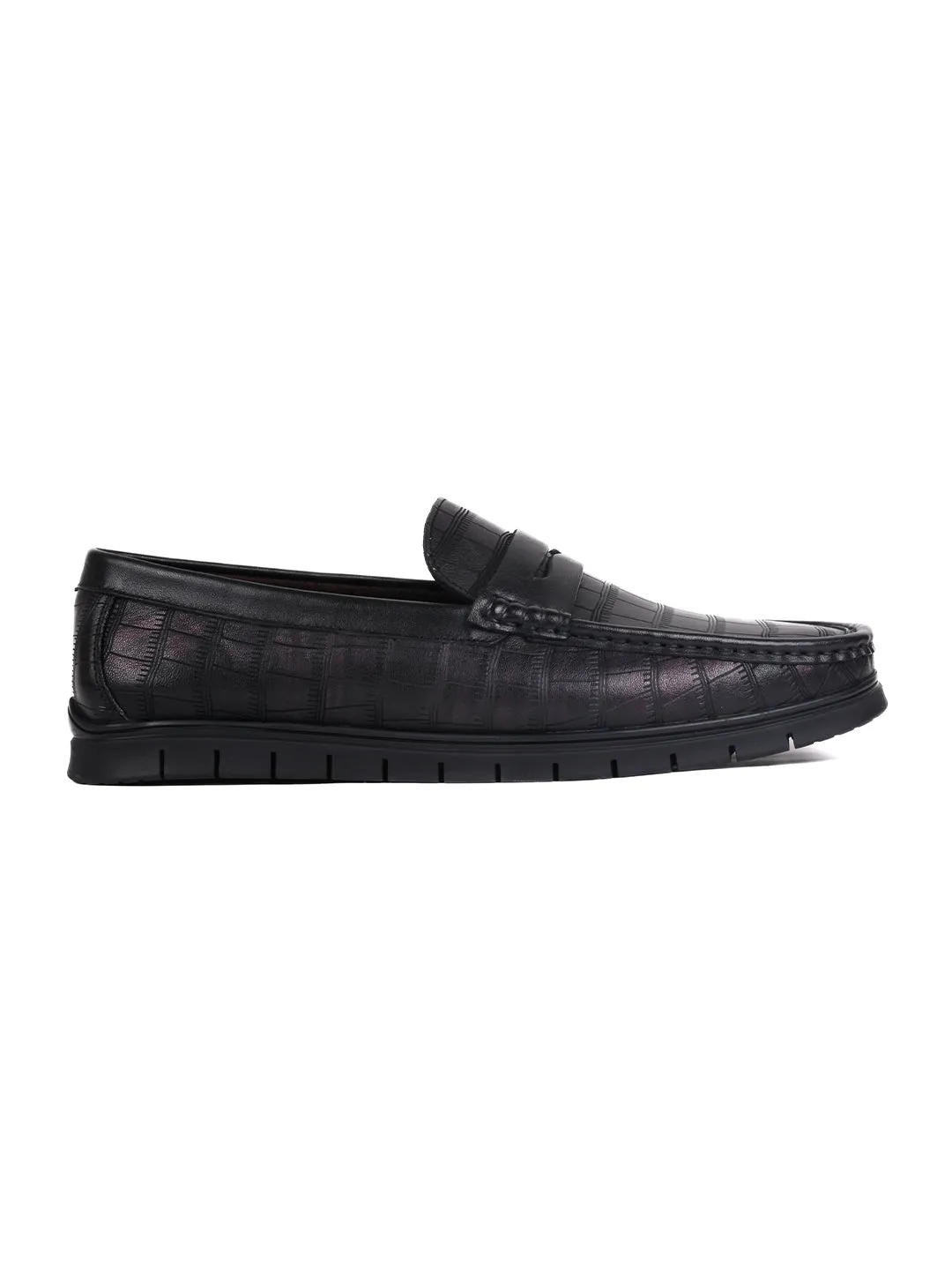 Men Black & Maroon Animal Print Loafers