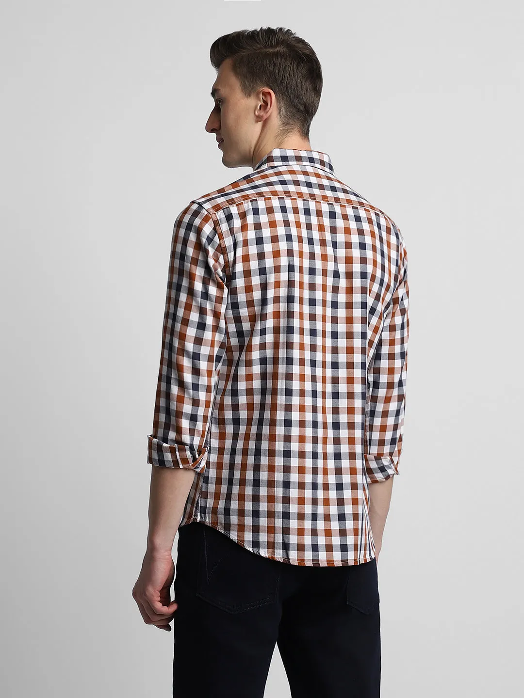Men's Button Down Collar Slim Fit Checks Multicolour Casual Shirts