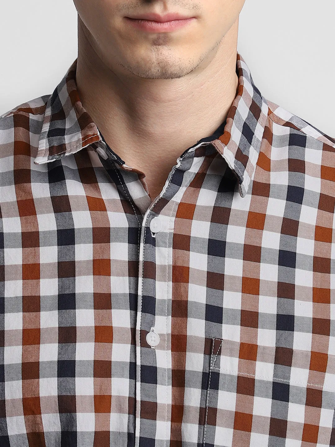 Men's Button Down Collar Slim Fit Checks Multicolour Casual Shirts