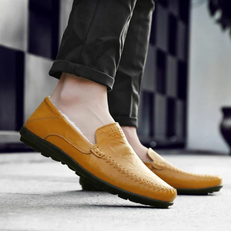 Men's Casual Genuine Leather Slip-Ons With Fur